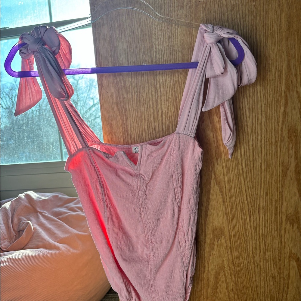 Stylish Pink Free People Top with Bow Straps